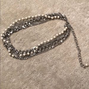 Silver chain pearl rhinestone Chain belt